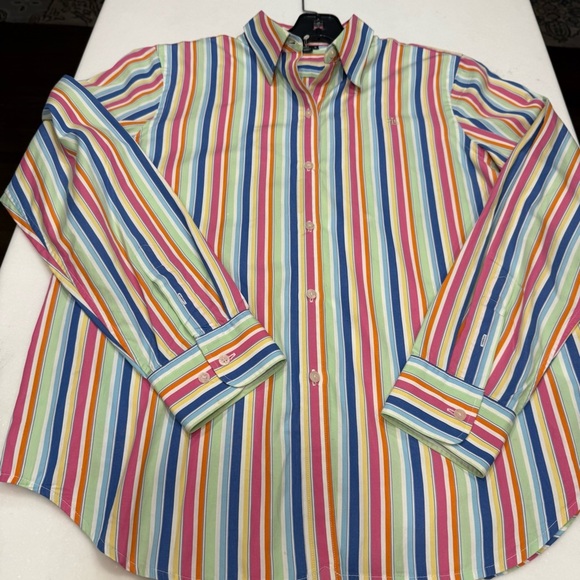 Lauren Ralph Lauren Womens Medium Multi Color Striped Button Down Shirt Sz M - Picture 8 of 10